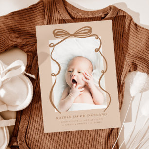 Mocha Doodle Bow Ram Birth Announcement Photo Meddelande