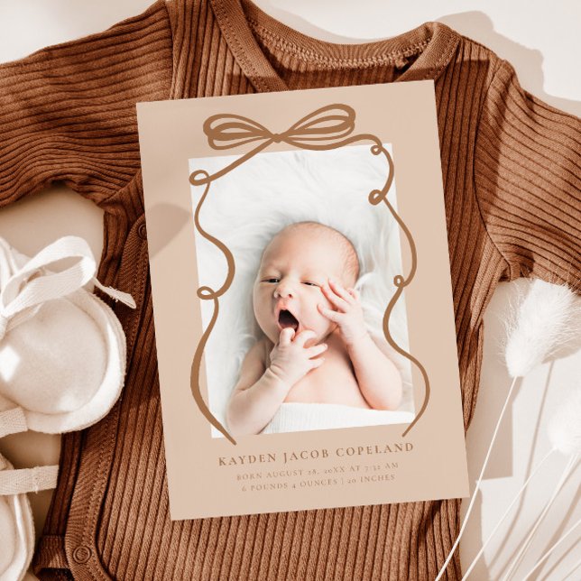Mocha Doodle Bow Ram Birth Announcement Photo Meddelande (Skapare uppladdad)