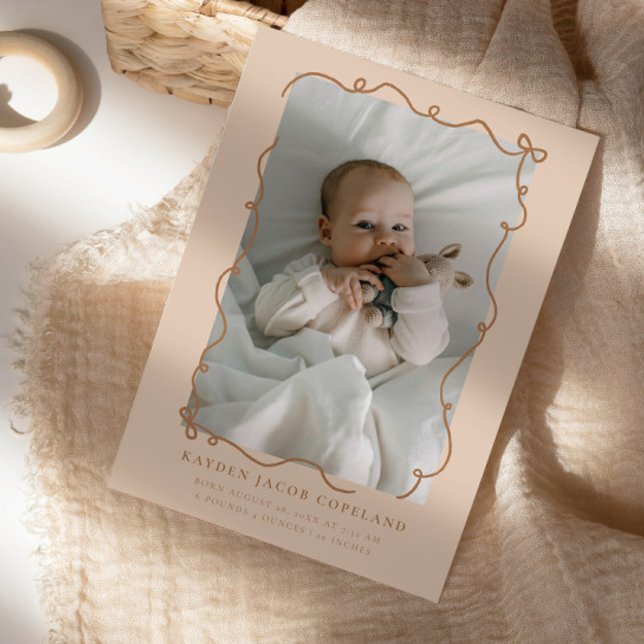 Mocha Doodle Bows Ram Birth Announcement Photo Meddelande (Skapare uppladdad)