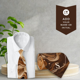 Mocha Espresso Rippled Namnteckning Necktie Monogr Slips