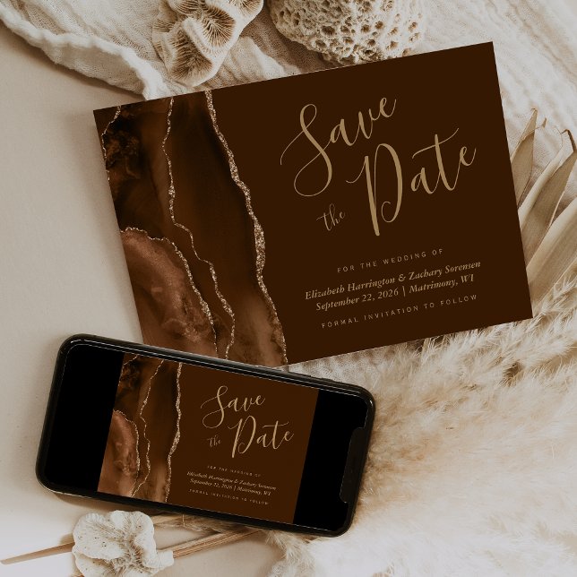 Mocha Gold Agate Brown Save the Date Card Inbjudningar (Skapare uppladdad)