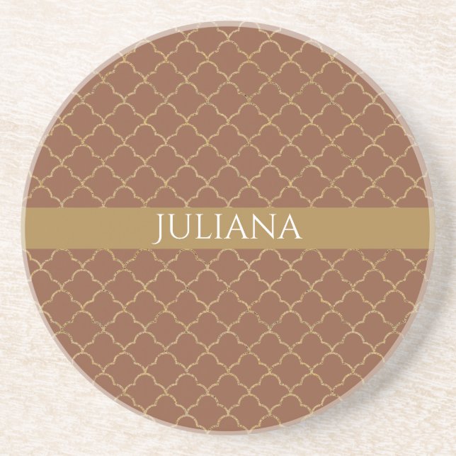 Mocha Gold Quatrefoil Personlig  Underlägg (Framsidan)