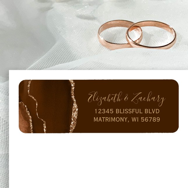 Mocha Guld Agat Brun Bröllopsreturadress Returadress Etikett (Skapare uppladdad)