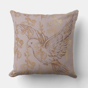 Mocha Guld Elegant Dove Blommigt Pillow Kudde