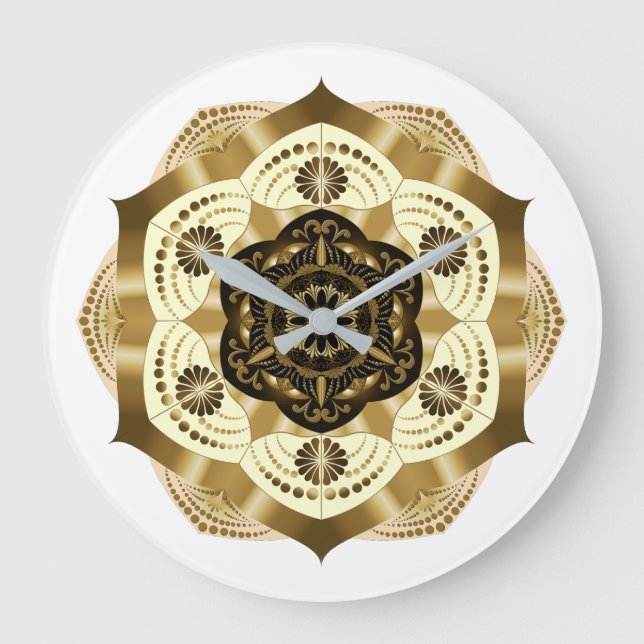 Mocha Guld Mandala Stor Klocka (Framsida)
