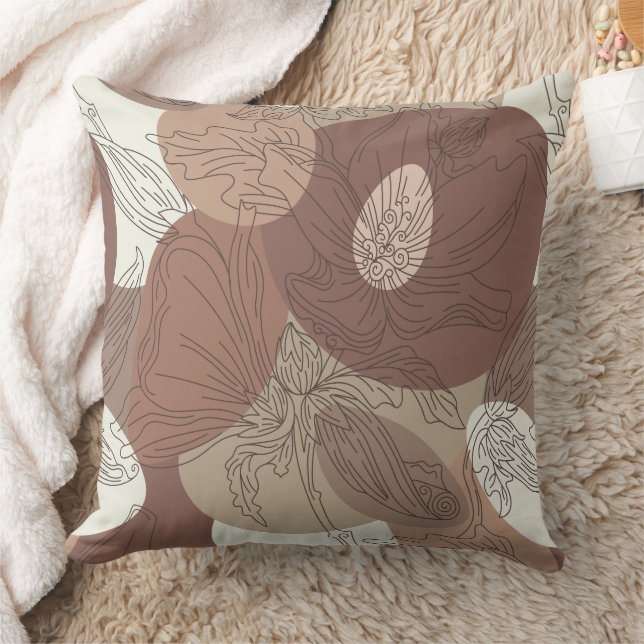 Mocha Hibiscus Botanical Harmony Kudde (Filt)