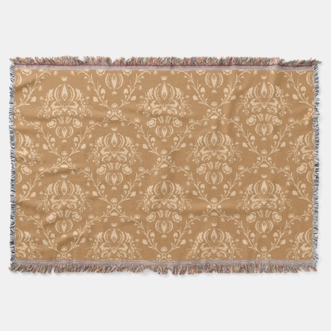 Mocha Latte Brown Damask Filt (Framsidan)