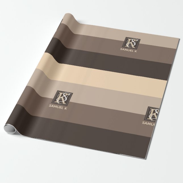 Mocha Latte Färg Palette Rand Monogram Presentpapper (Utrullad)
