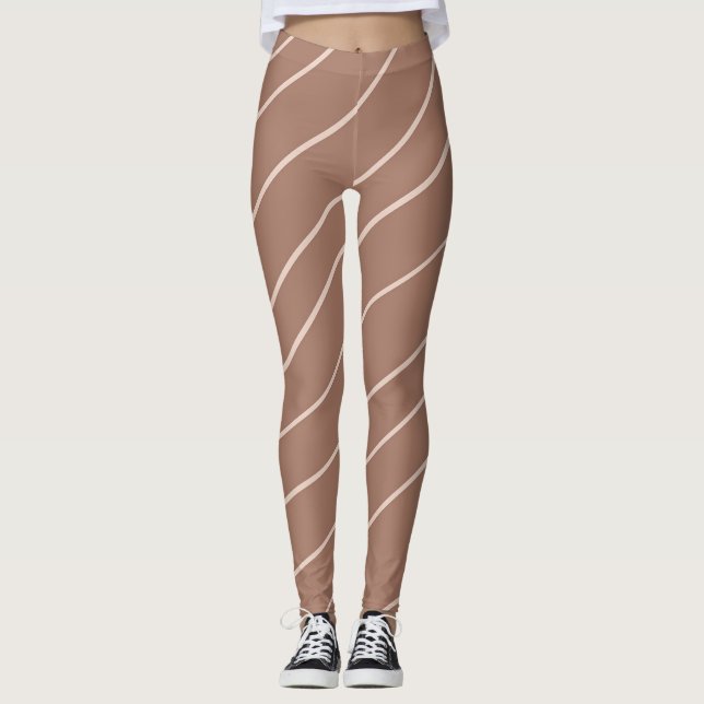 Mocha Mousse Abstrakt Hand-Drawn Doodle Curve Leggings (Framsida)