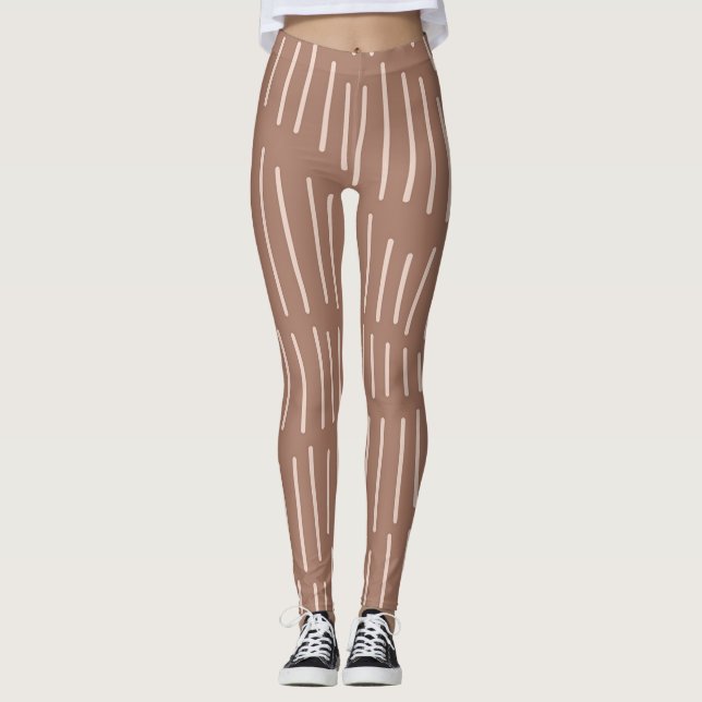Mocha Mousse Abstrakt Hand-Drawn Doodle Line (4) Leggings (Framsida)