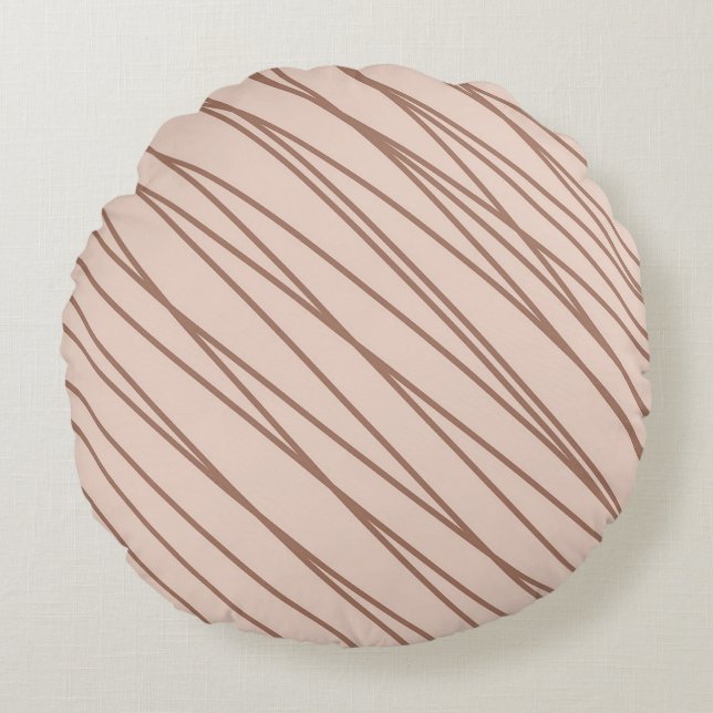 Mocha Mousse Abstrakt Hand-Drawn Doodle Line Rund Kudde (Framsidan)