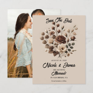 Mocha Mousse Beige Brun Blommig Spara Datum Inbjudningar