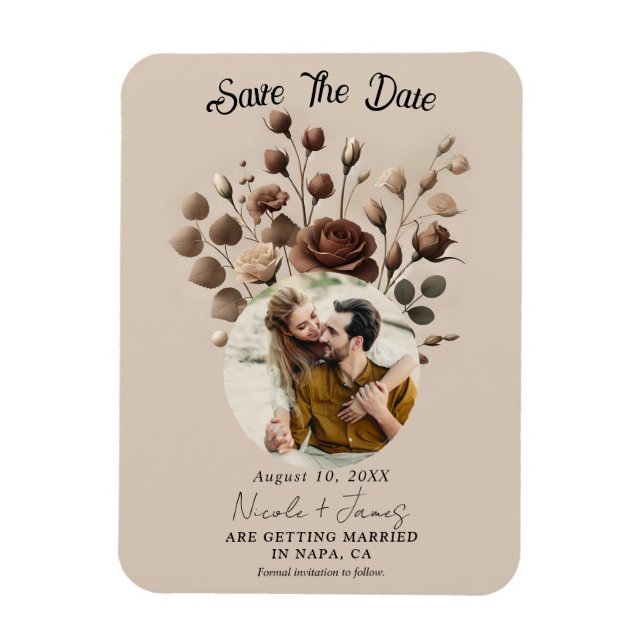 Mocha Mousse Beige Brun Blommig Spara Datum Magnet (Vertikal)
