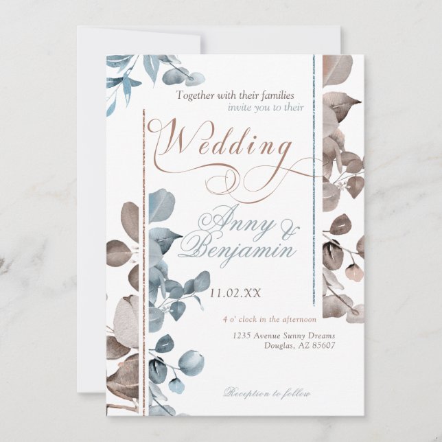 Mocha Mousse Botanical 02 Inbjudningar (Framsida)