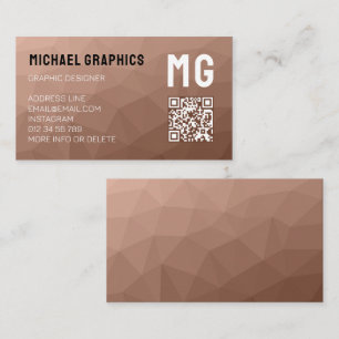 Mocha Mousse Brown geometriskt nät QR-kod Monogram Visitkort