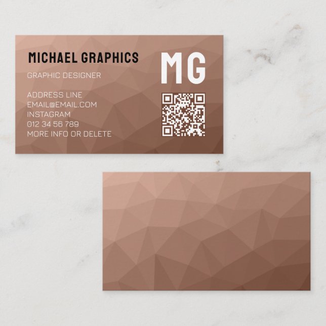Mocha Mousse Brun geometrisk mesh QR-kod Monogram Visitkort (Fram/baksida)