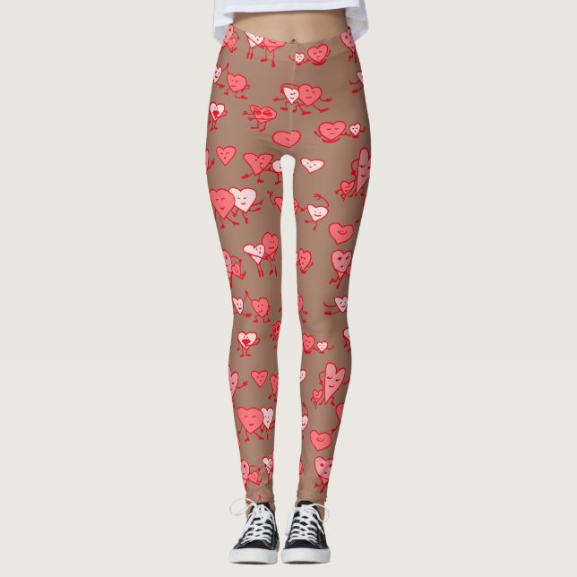 Mocha Mousse Coral Hearts Par Valentine Leggings (Framsida)