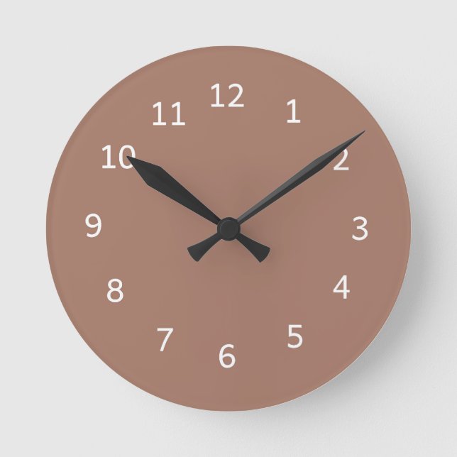 Mocha Mousse Enfärgad Chokladbrun Minimalistisk Rund Klocka (Framsida)