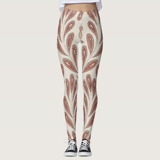 Mocha Mousse Floral Birds Leggings (Framsida)