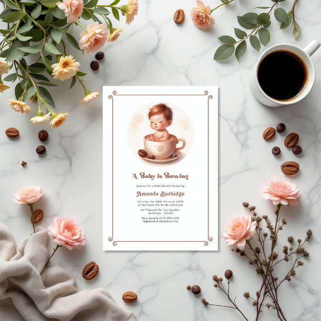 Mocha Mousse Kärlek andas babyskor för kaffe Inbjudningar (Mocha Mousse Love Is Brewing Coffee Baby Shower Invitation)