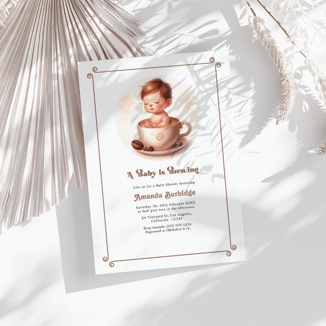 Mocha Mousse Kärlek bryggs Kaffe Baby Shower Inbjudningar (Mocha Mousse Love Is Brewing Coffee Baby Shower Invitation)