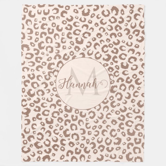 Mocha Mousse och Cream Tan Leopardmönster Fleecefilt (Framsidan)