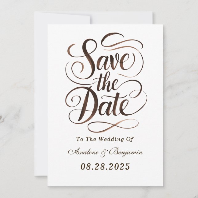 Mocha Mousse Paint Calligraphy Save Date Cards Inbjudningar (Framsida)