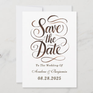 Mocha Mousse Paint Calligraphy Save Date Cards Inbjudningar