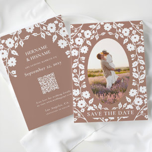 Mocha Mousse Photo QR Code Folk Blommigt på webbpl Spara Datumet