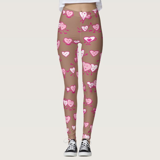 Mocha Mousse Rosa Hearts Par Valentine Leggings (Framsida)