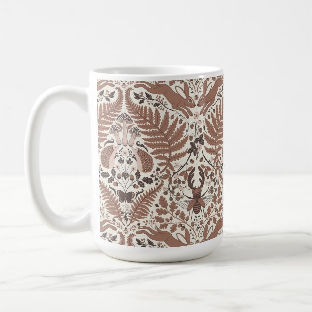 Mocha mousse-skog/Woodland-djur och växter Kaffemugg (Vänster)