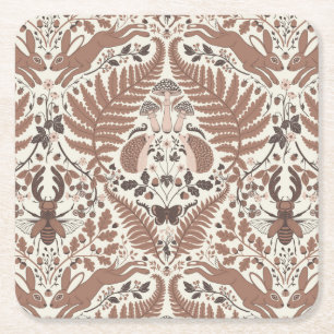 Mocha mousse-skog/Woodland-djur och växter Underlägg Papper Kvadrat