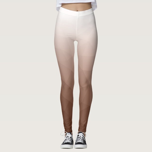 Mocha Mousse White Gradient Geometric Mesh Mönster Leggings (Framsida)