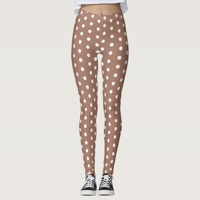 Mocha Mousse White polka dots retro mönster Leggings (Framsida)
