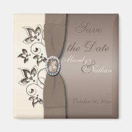 Mocha och Ivory Blommigt Wedding Favor Magnet