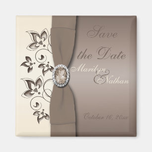 Mocha och Ivory Blommigt Wedding Favor Magnet