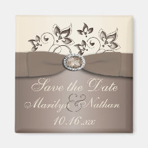 Mocha och Ivory Blommigt Wedding Favor Magnet