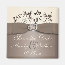 Mocha och Ivory Blommigt Wedding Favor Magnet