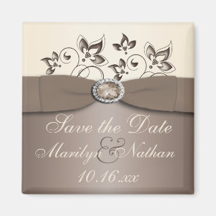 Mocha och Ivory Blommigt Wedding Favor Magnet