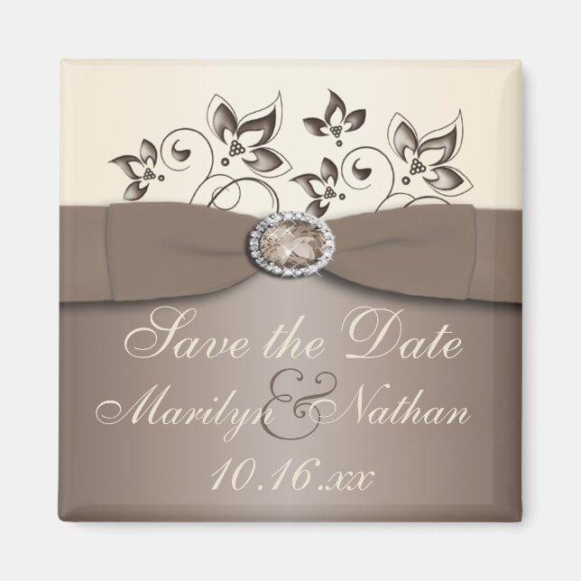 Mocha och Ivory Blommigt Wedding Favor Magnet (Framsidan)