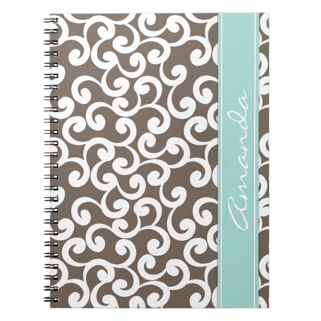 Mocha och Mint Monogrammed Inslag Print Anteckningsbok Med Spiral (Framsidan)