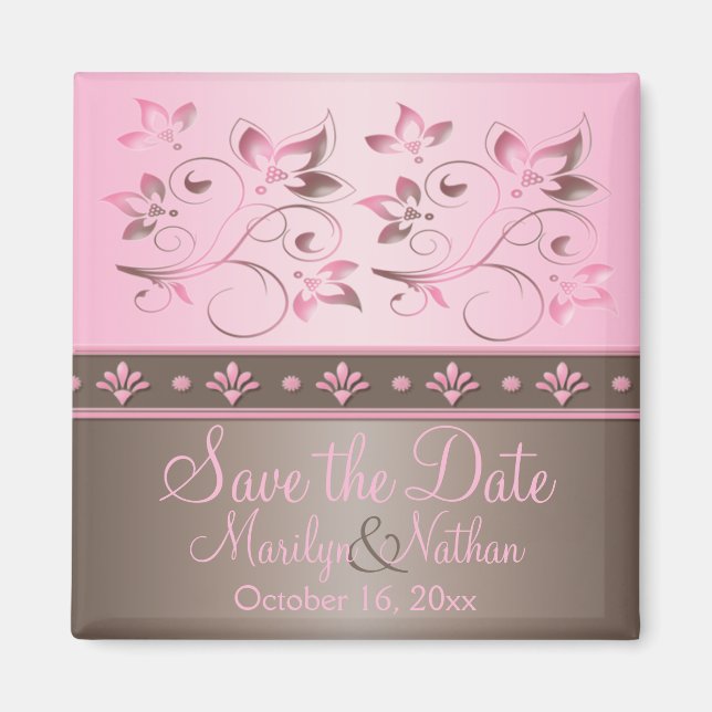 Mocha och Rosa Blommigt Wedding Favor Magnet (Framsidan)