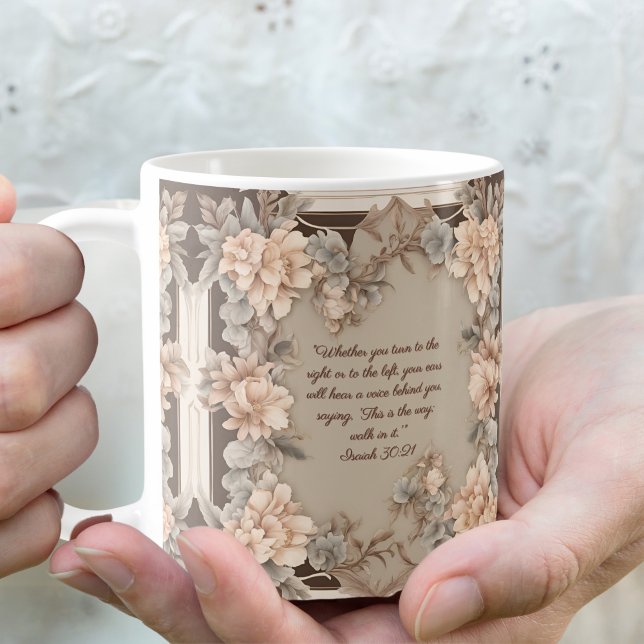 Mocha Persika Blommig Ram Bibelvers  Kaffemugg (Skapare uppladdad)