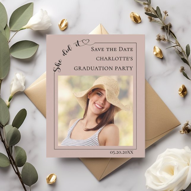Mocha Photo Graduation Party Save the Date Card (Skapare uppladdad)