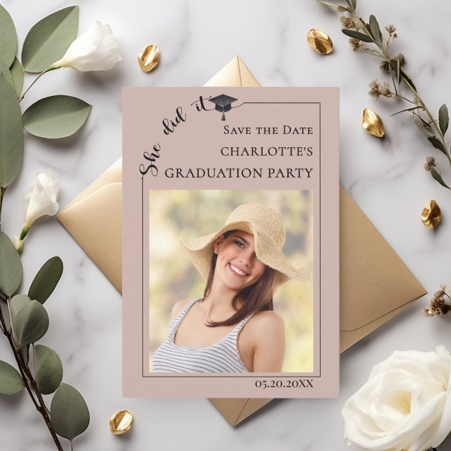 Mocha Photo Graduation Party Save the Date Spara Datumet (Skapare uppladdad)