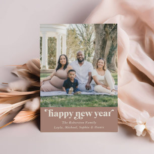 Mocha Photo New Years Modern Boho Neutralt Mocha Julkort