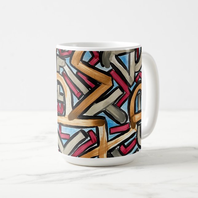 Mocha Röd Grå Geometrisk Handmålad Abstrakt Konst Kaffemugg (Framsida höger)