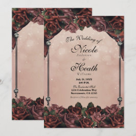 Mocha Rostbruna Rosor Elegant Höstbröllop Inbjudningar