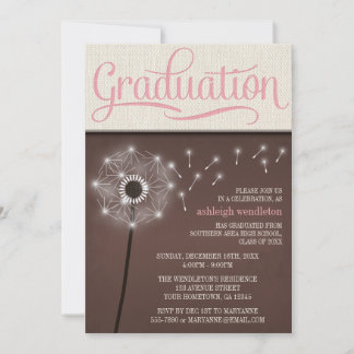 Mocha Rustic Linen Dandelion Studenten-inbjudan Inbjudningar