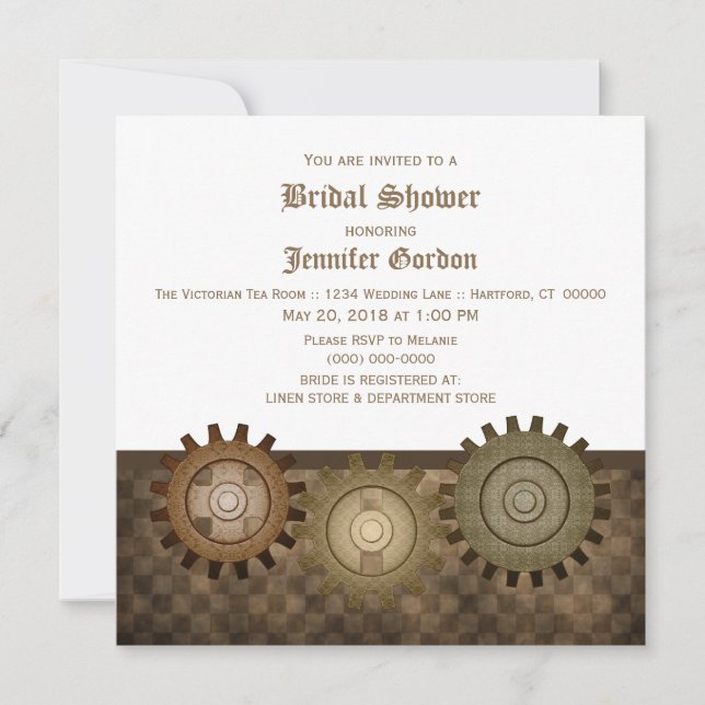 Mocha Steampunk Gears Möhippa Inbjudan (Framsida)